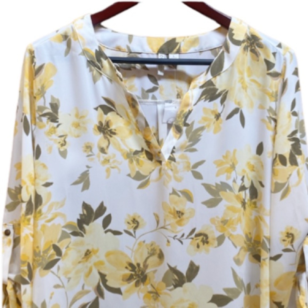 Cato Chiffon Tunic V-neckline Roll-tabs sleeve / Large - Picture 4 of 15